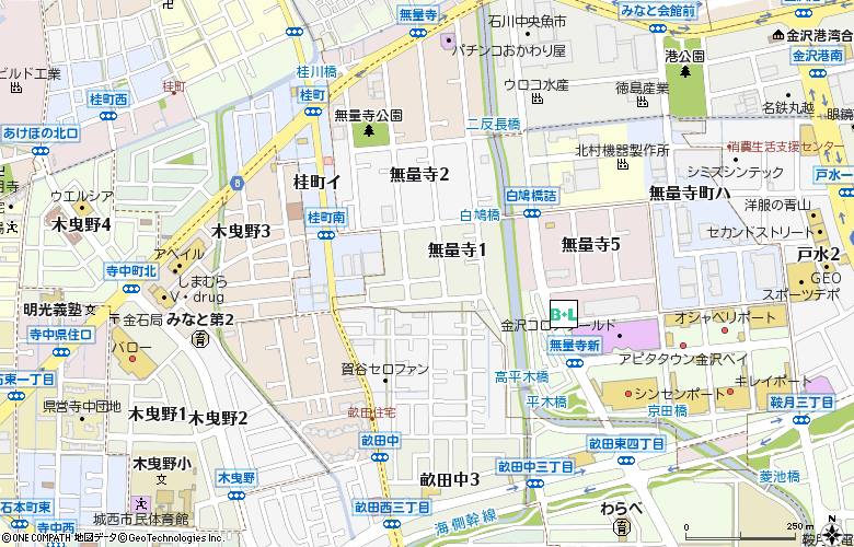 中央コンタクト　アピタタウン金沢ベイ店付近の地図